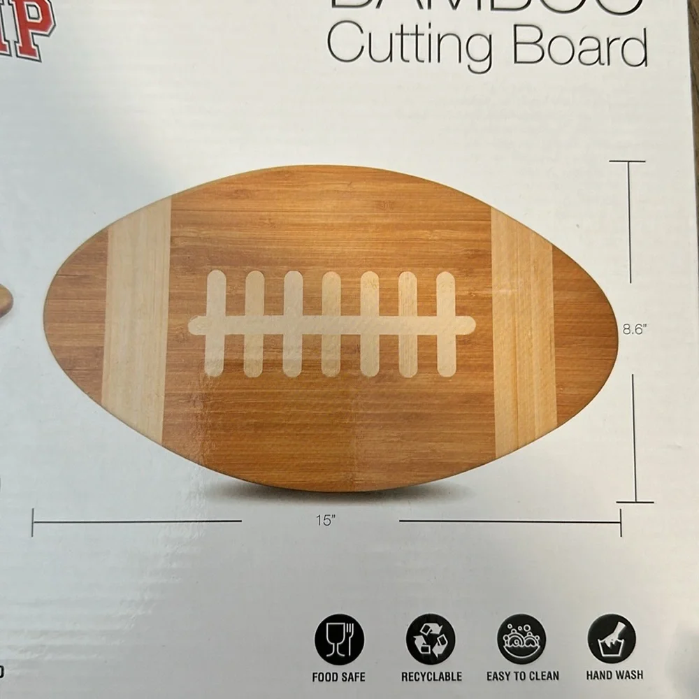 🏈 NIB Grande Chef “The Champ” Bamboo Football Cutting Board 15” Serving Tray